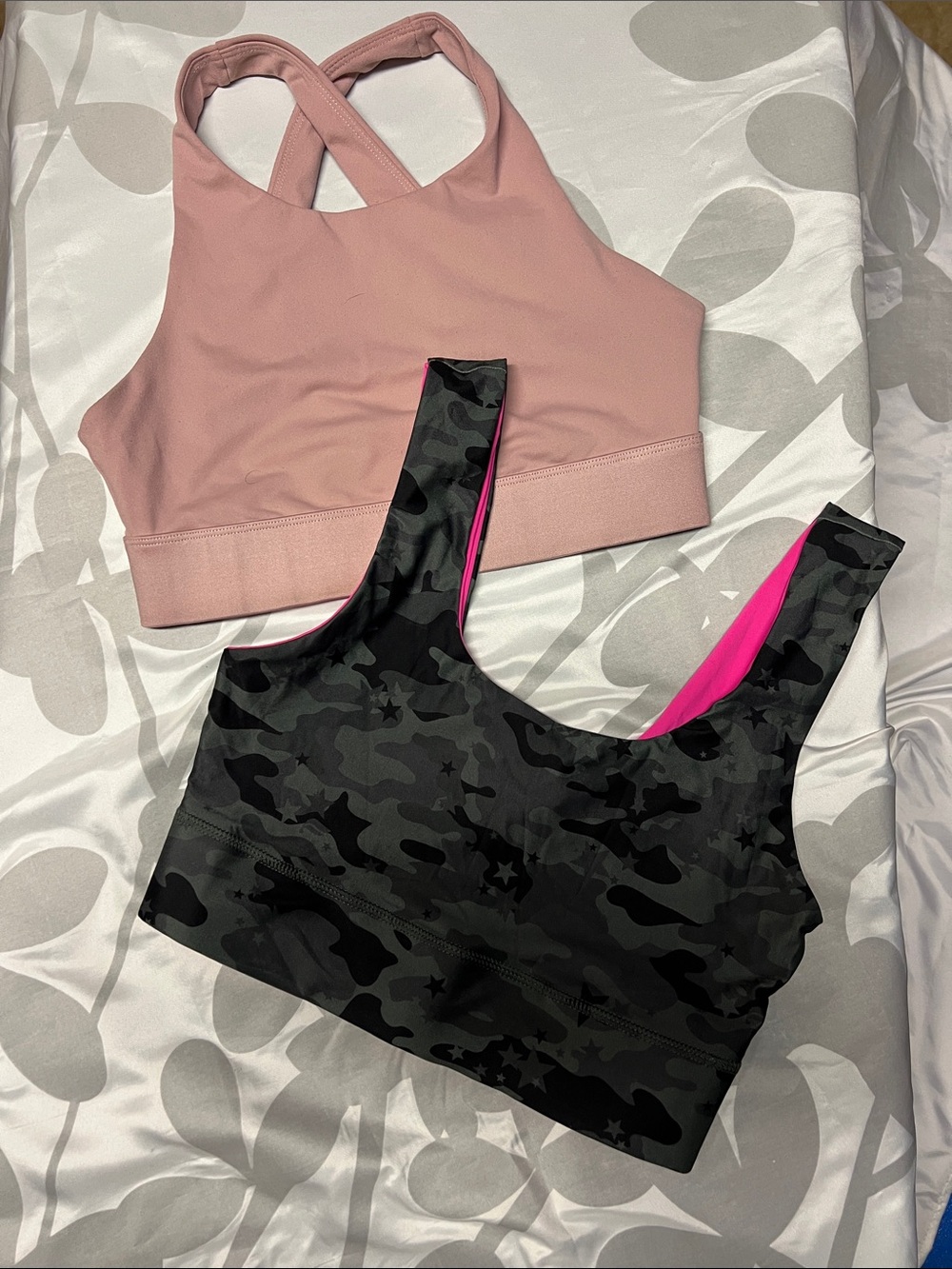 Fabletics Dusty Rose & Black Camo Reversible Sports Bras - Pair